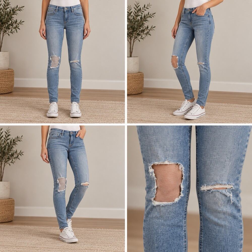 Hollister Skinny Jeans Womens 5 W27 Blue Wash Distressed Ripped Knees